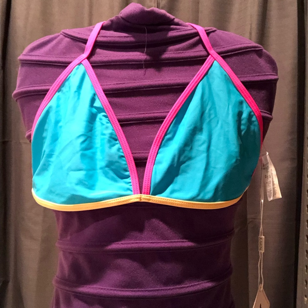 Kamoni - Blue Halter Neck Contrast Binding Triangle Back Tie - Blue - NWT